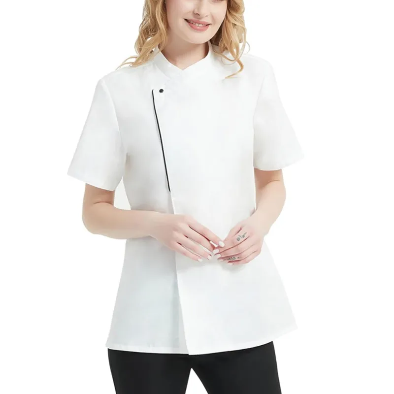 Chaqueta de chef de moda negra y blanca para restaurantes, bares y uniformes de hotel