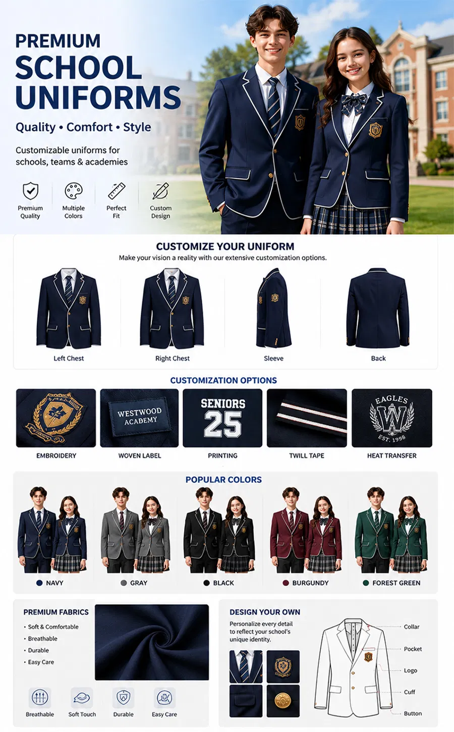 Guía de tallas de uniformes escolares