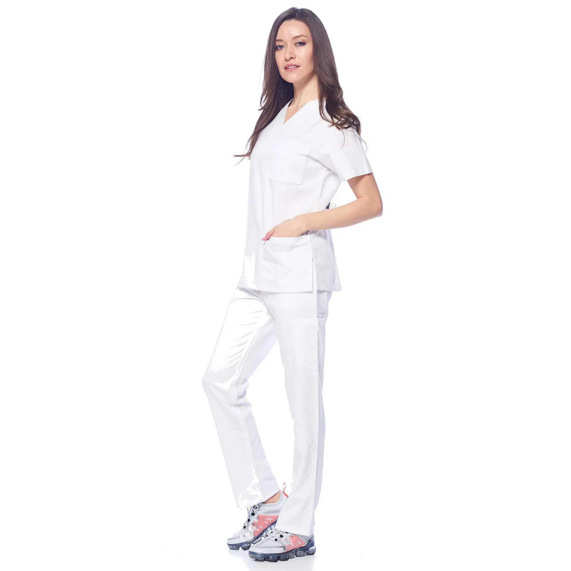 Enfermera femenina, ropa de hospital, ropa interior de hospital, uniforme de enfermera blanco
