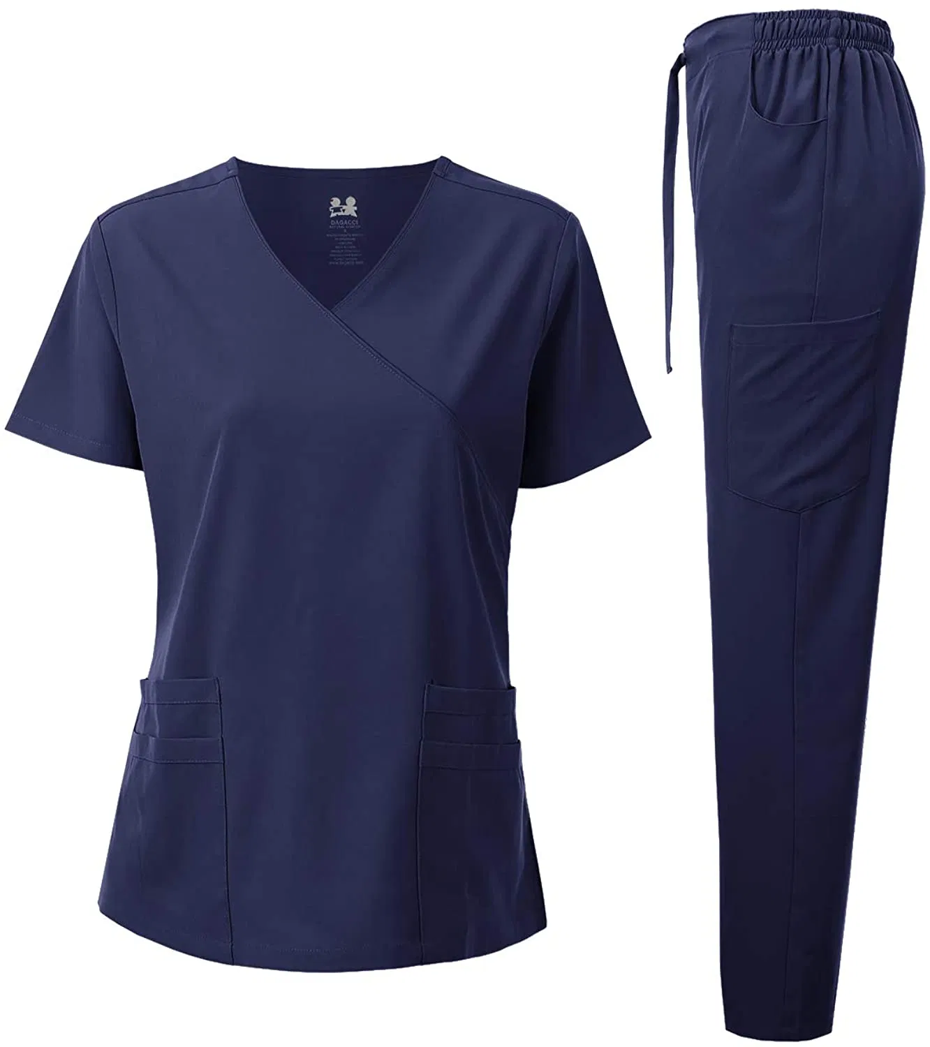 Conjunto de Uniformes de Scrubs Médicos al por Mayor, Top de Cuello en V, Pantalones Cargo, Uniformes de Enfermería en el Sector Salud, Ropa de Trabajo con Múltiples Bolsillos para Hospital