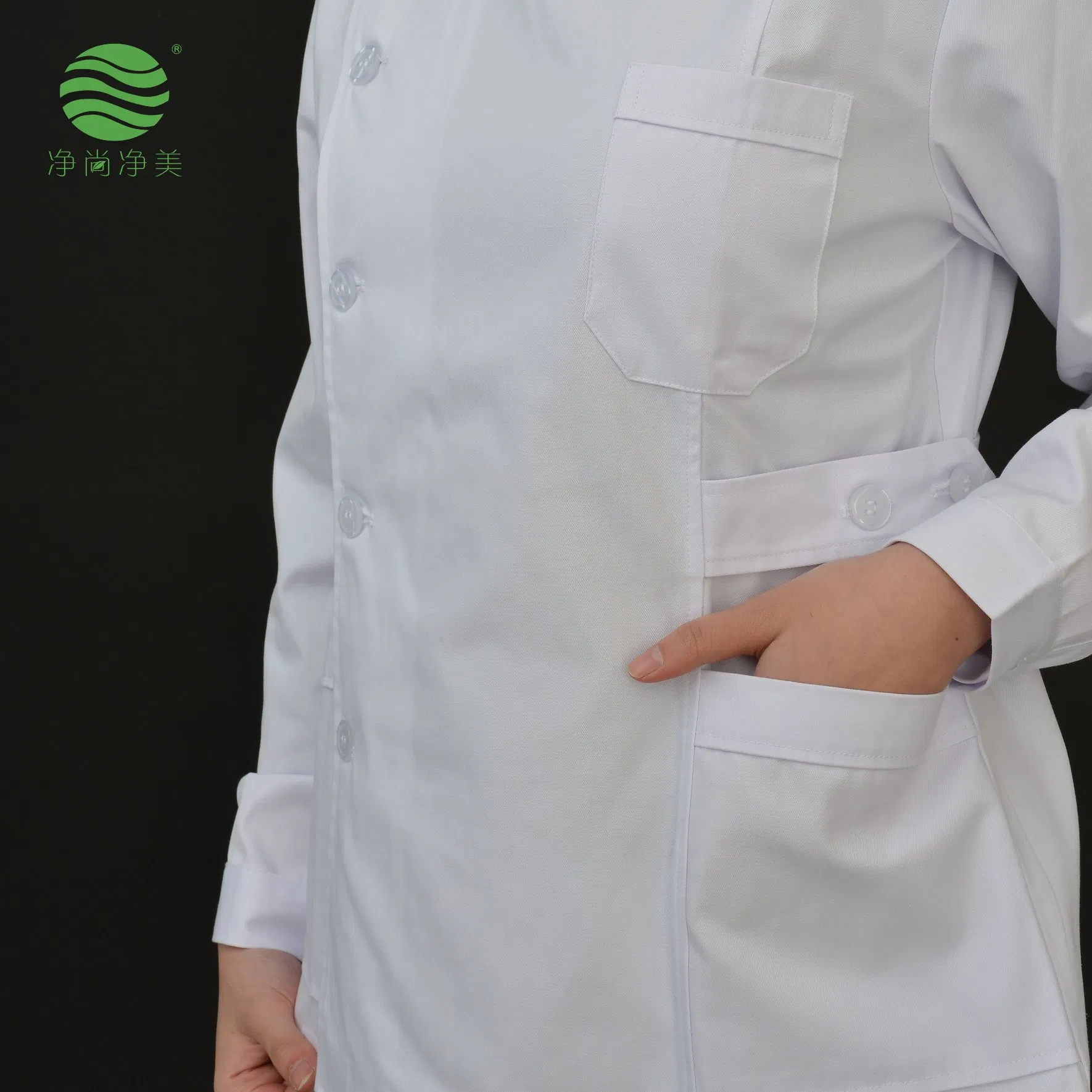 Conjunto de uniforme de enfermera de mezcla de algodón y poliéster de manga larga, dividido, para el personal médico del hospital, con cinturón de tela del mismo material. Trajes de scrubs médicos, conjunto de uniforme de enfermera