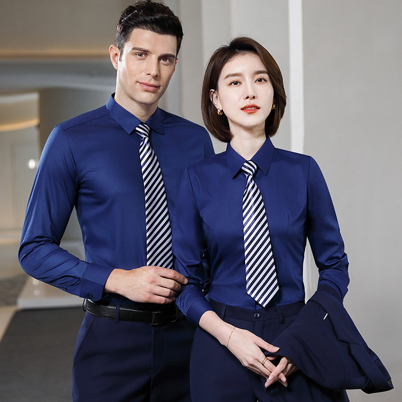 Camisa de manga larga sin plancha con logo personalizado para hombres y mujeres, camisas de oficina, uniforme de negocios