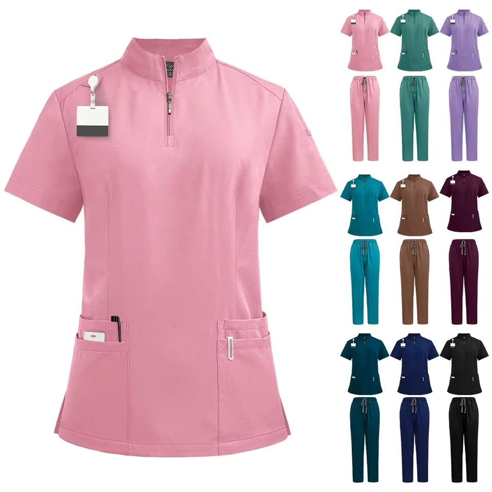 Conjuntos de Scrubs Médicos al por Mayor 94 Poliéster 6 Spandex Stretch Uniforme de Enfermera Ropa de Trabajo para Hospital Logotipo Personalizado Disponible
