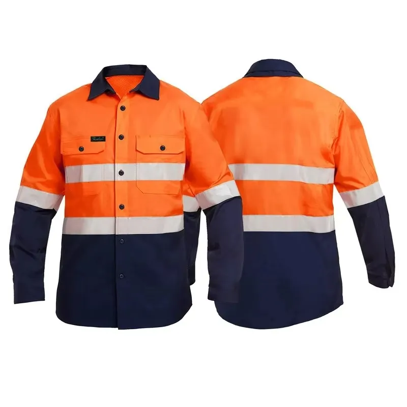 Camisas de trabajo de manga larga con tiras reflectantes al por mayor para fábrica, ropa de protección laboral industrial