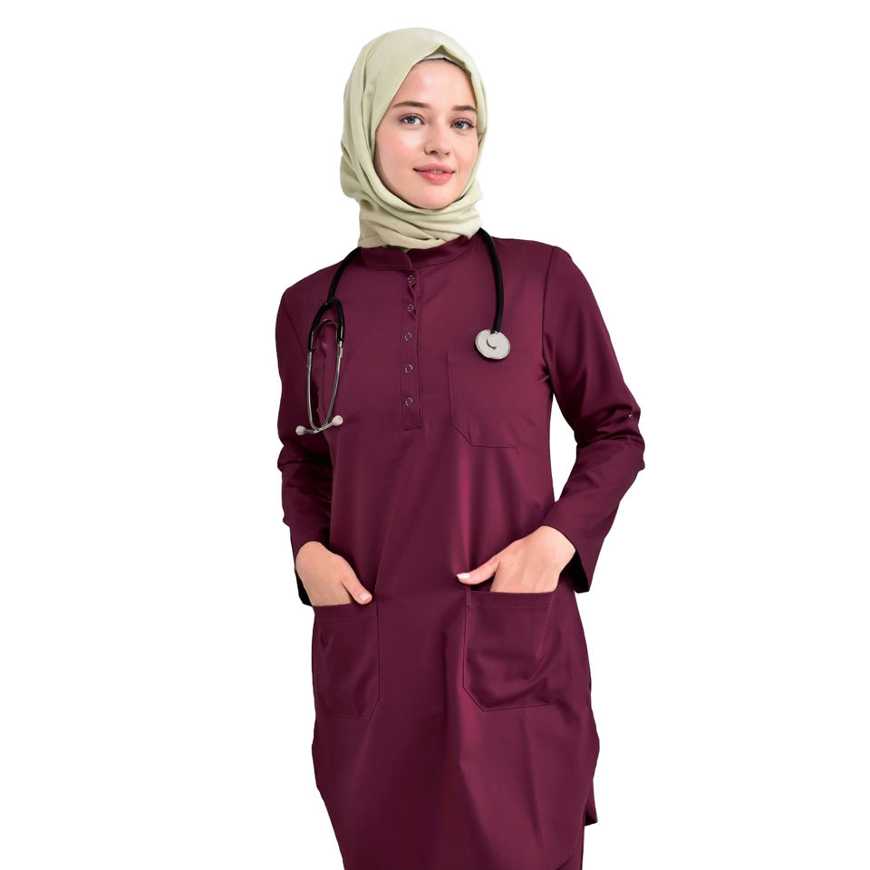 Cardigan de kimono de manga larga de poliéster liso, ropa islámica de Dubái para mujeres musulmanas 2PCS conjuntos de scrubs de abaya para uniformes de hospital
