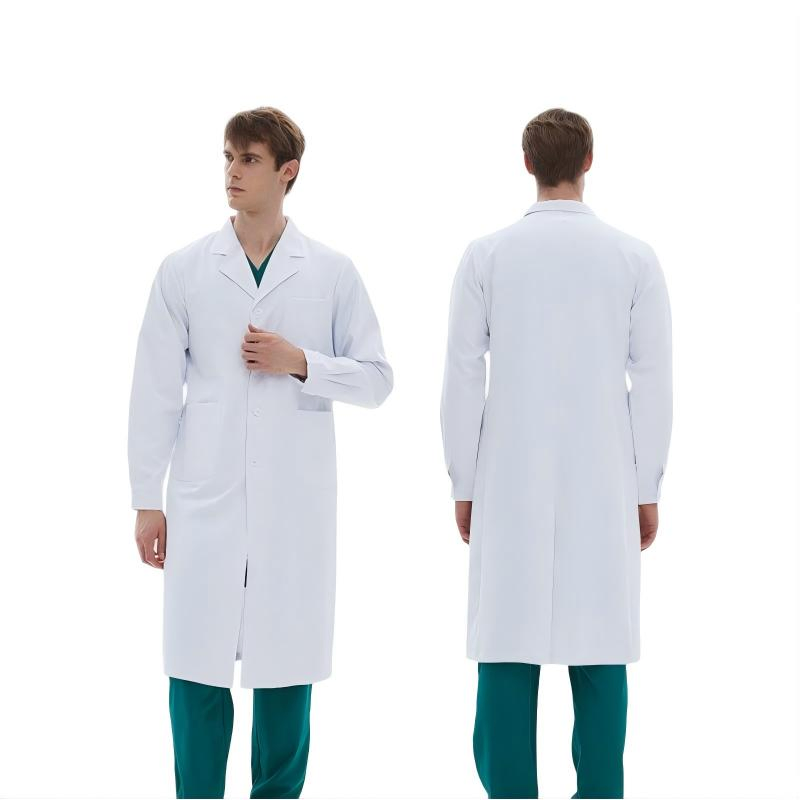 Abrigo blanco de médico con diseño de solapa uniforme profesional de hospital bata médica