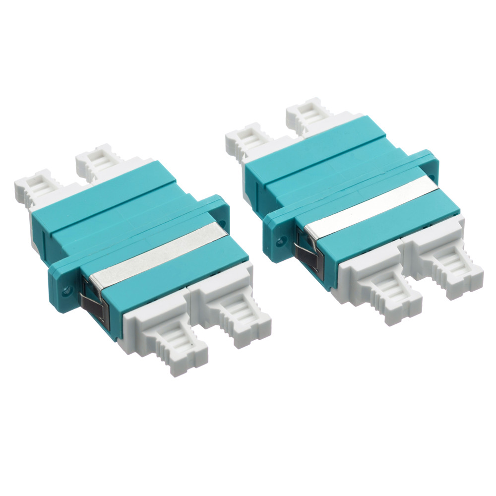 ODM Quad Aqua Multimode MM OM3 OM4 LC to LC Optical Fiber Adapter Factory, Factories