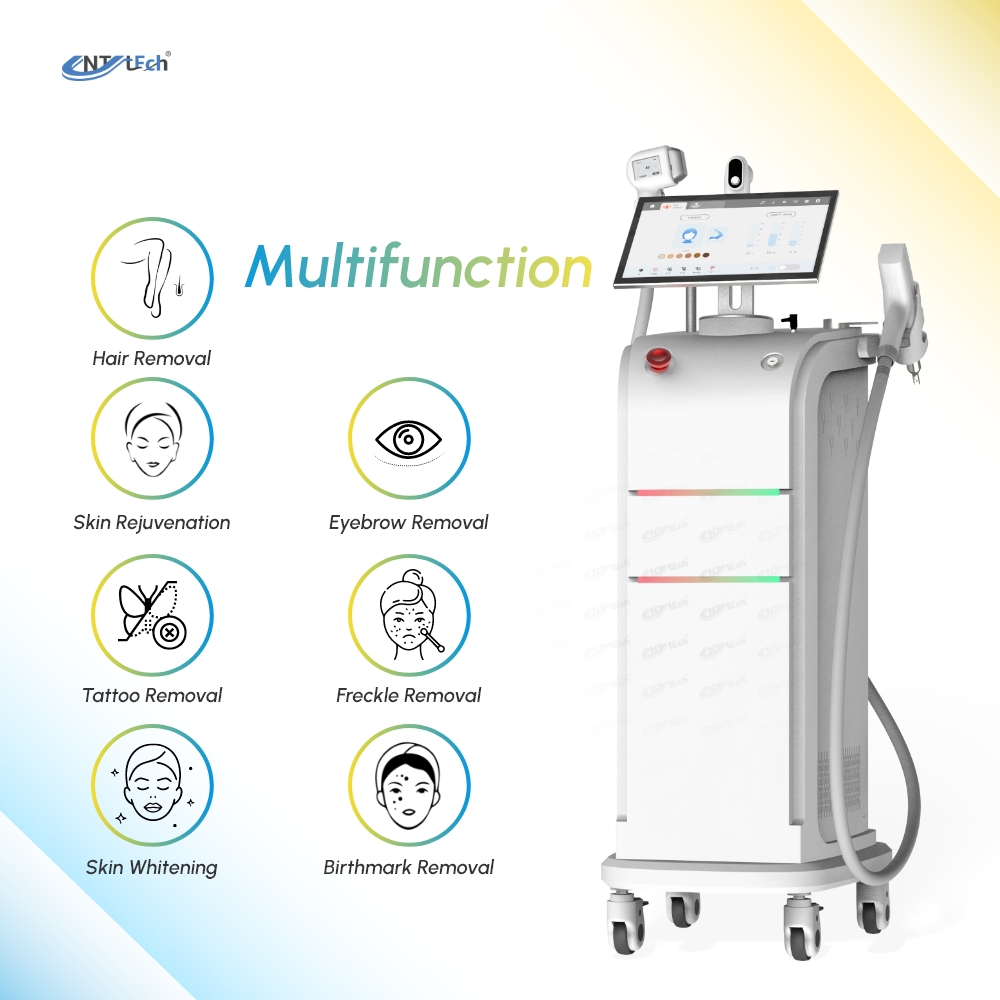 Vertical 2 Hanldles 2 in 1 755nm Picosecond Laser Tattoo Removal and 808 Diode Laser Nd Yag Hair Removal Machine