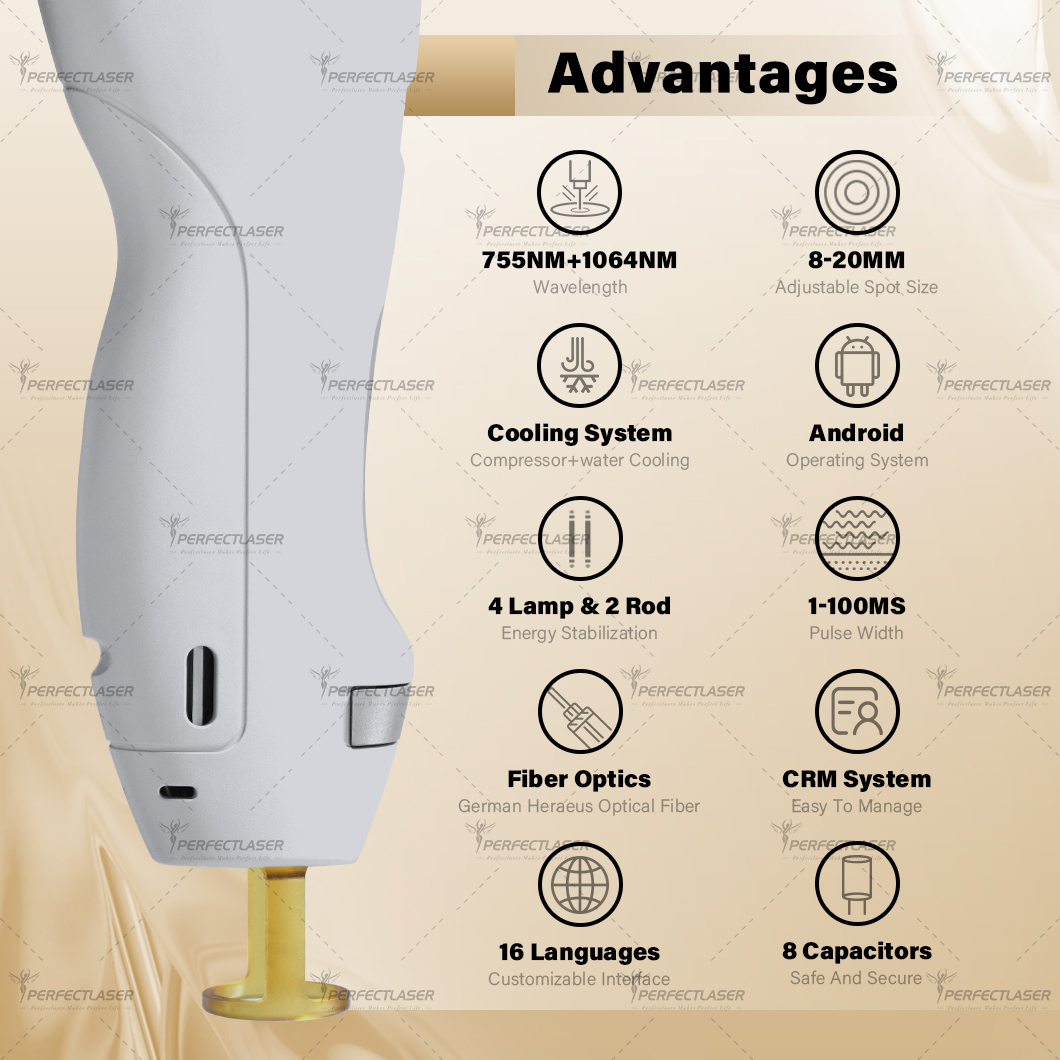 Perfectlaser 755nm 1064nm Alexandrite and Nd Yag Laser Hair Removal Machine Long Pulse Alex Laser Hair Removal Machine Price