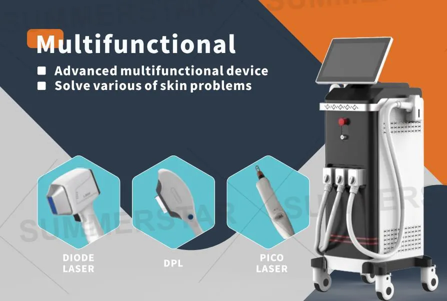 Multifunctional 3 In1 Device Diode +ND YAG+IPL Hair Removal Tattoo Removal Device