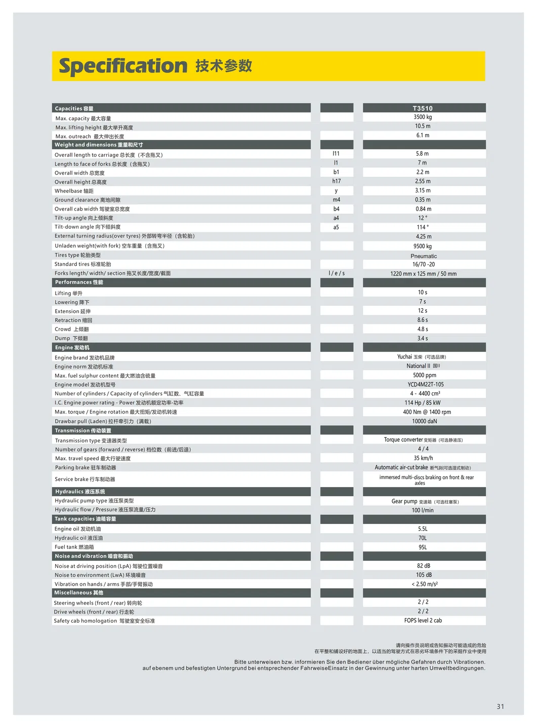 Telescopic Forklift T3510 View 2
