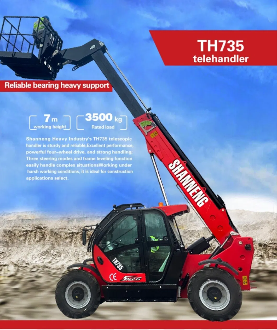 Mining Used Flexible Operation 7m Height Wheel Loader 3.5 Ton Telehandler