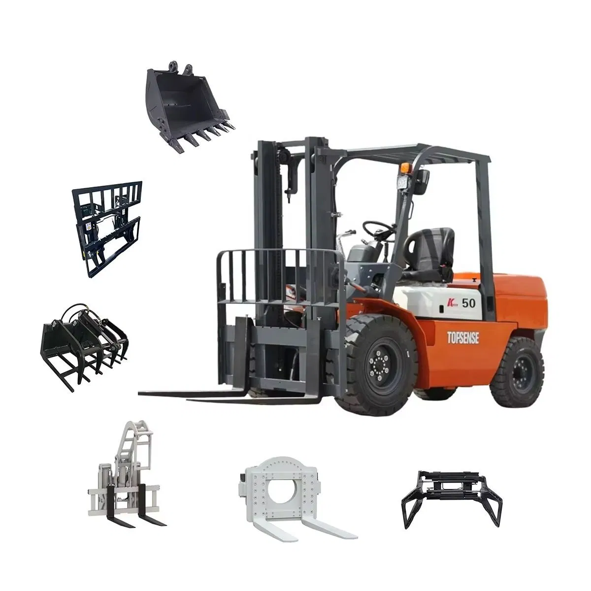 Topsense Hot Sale1ton 2ton 2.5ton 3ton 4 Ton 5ton 7ton 8 Ton 10ton All Terrain Battery Electric Gasoline LPG Diesel Forklift with Lifting Attachments Equipment
