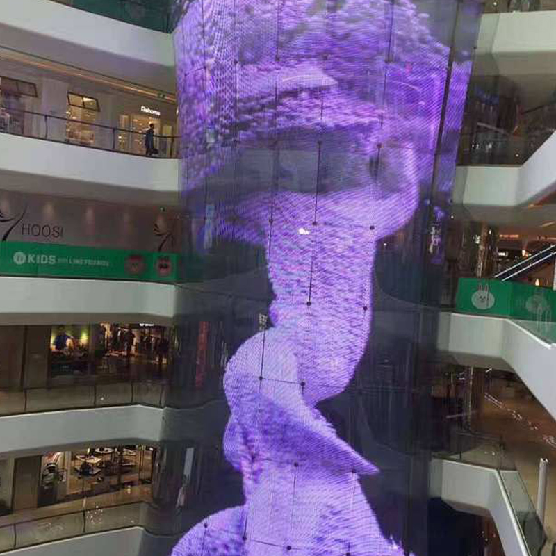 Indoor Outdoor SMD Full Color Transparent Curved Glass Wall Mesh LED Screen