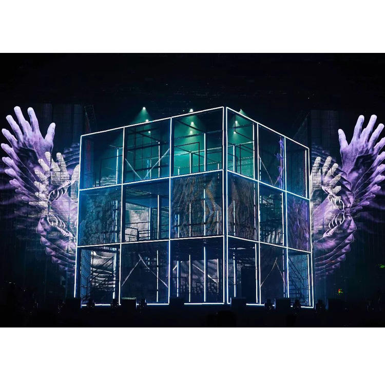 High Brightness P3.91-7.81 Semi Outdoor Giant Building Curtain Advertising Glass Transparent LED Display Screen