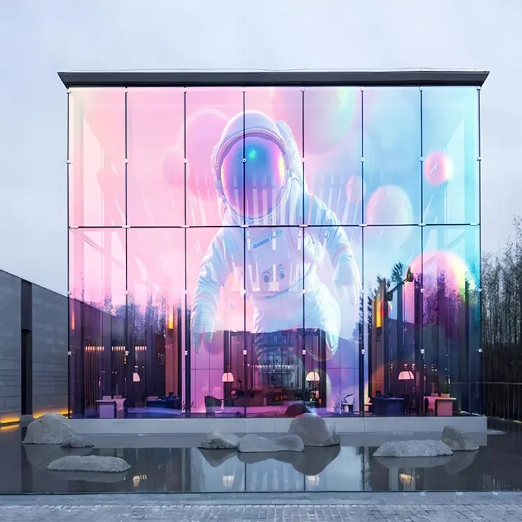 LED Transparent Film Screen on Glass Advertising See-Through Video Wall