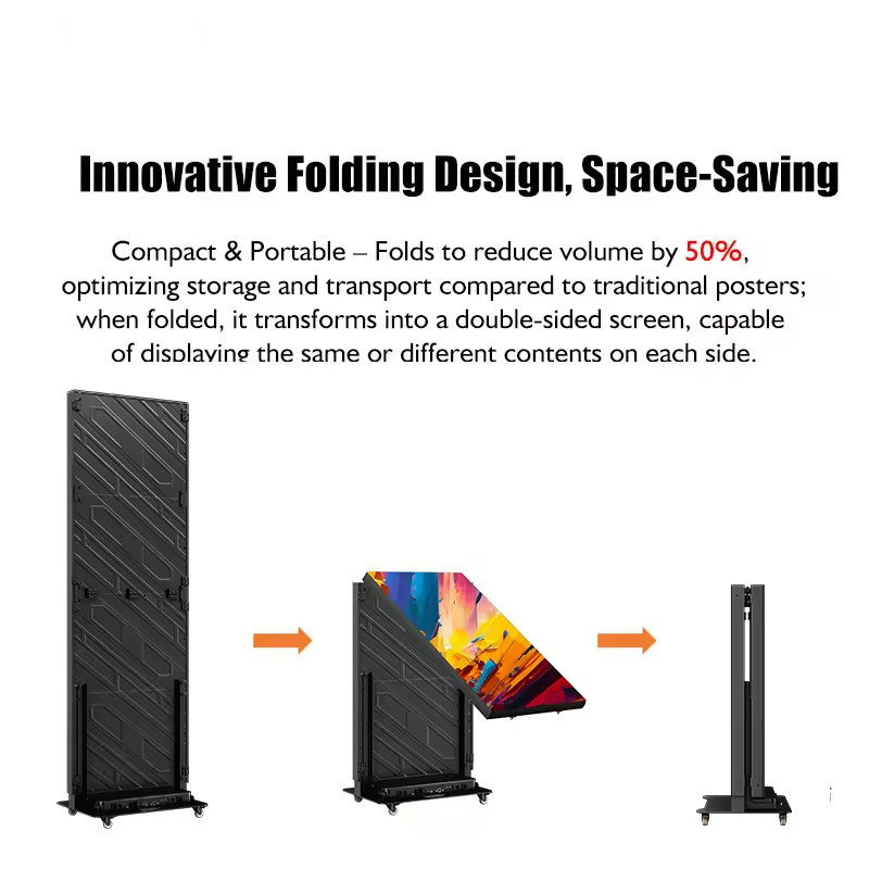 Foldable Vertical LED Poster Board with Wheels - Collapsible High-Brightness Digital Visual Display