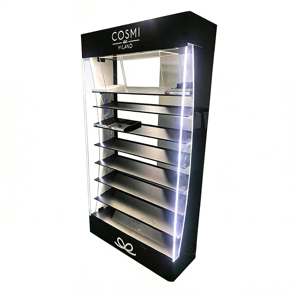 Floor Display with Light Customized Cosmetic Shelf Rack Acrylic Display Stand Cabinets Retail Display with LED PVC Pop Store Display