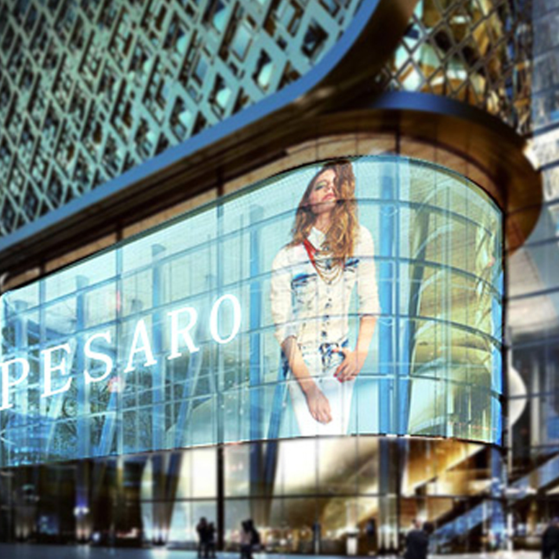 Indoor Outdoor SMD Full Color Transparent Curved Glass Wall Mesh LED Screen