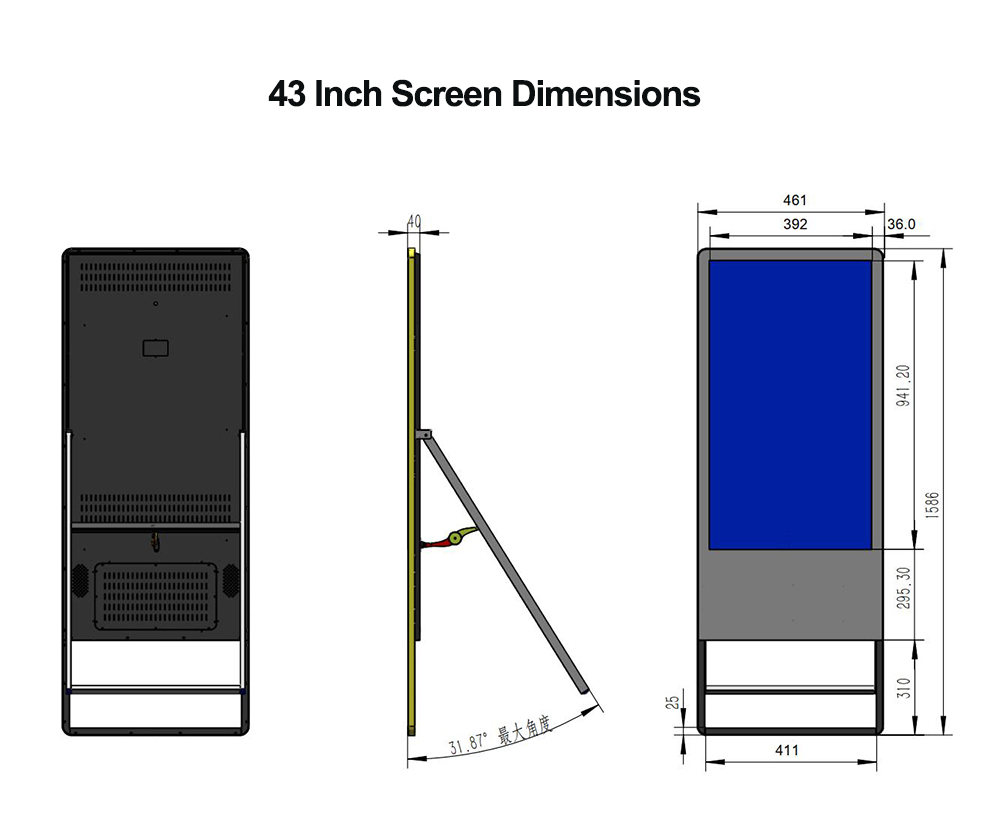 40 43 55 65 Inch Android Foldable Advertising Player Poster Totem Kiosk Screen LED Window Display Floor Stand Digital Signage