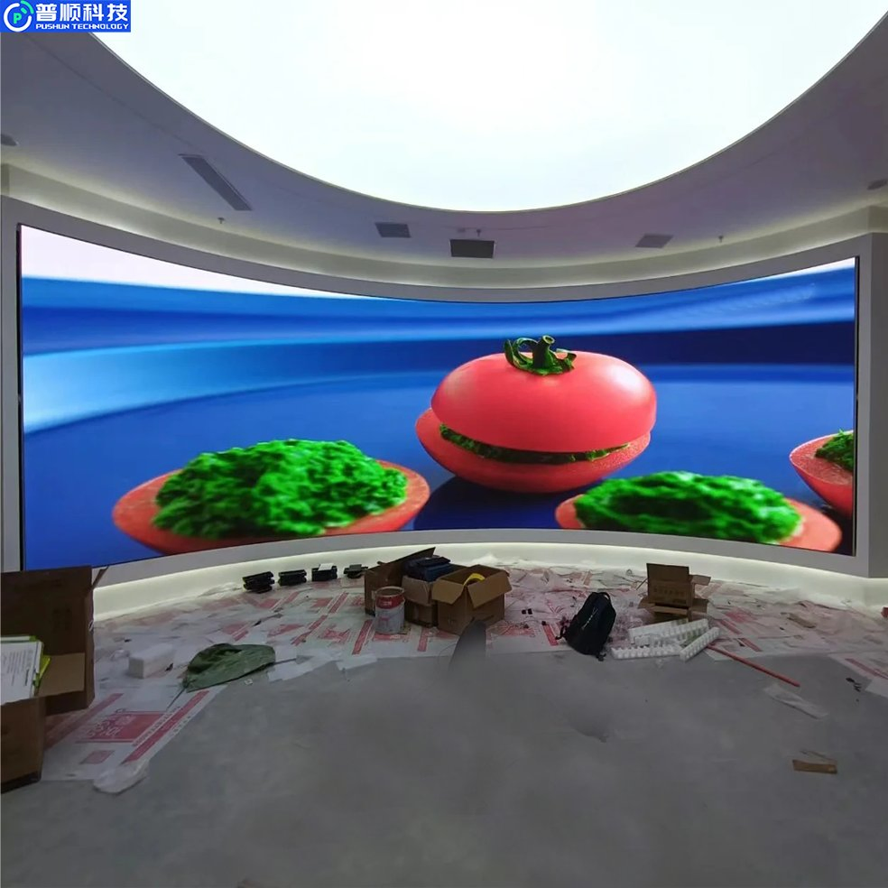 Pushunled P2 P1.53 P1.8 Indoor LED Flexible Panel Display Cabinet with Video Digital Signage Curved Design Screen