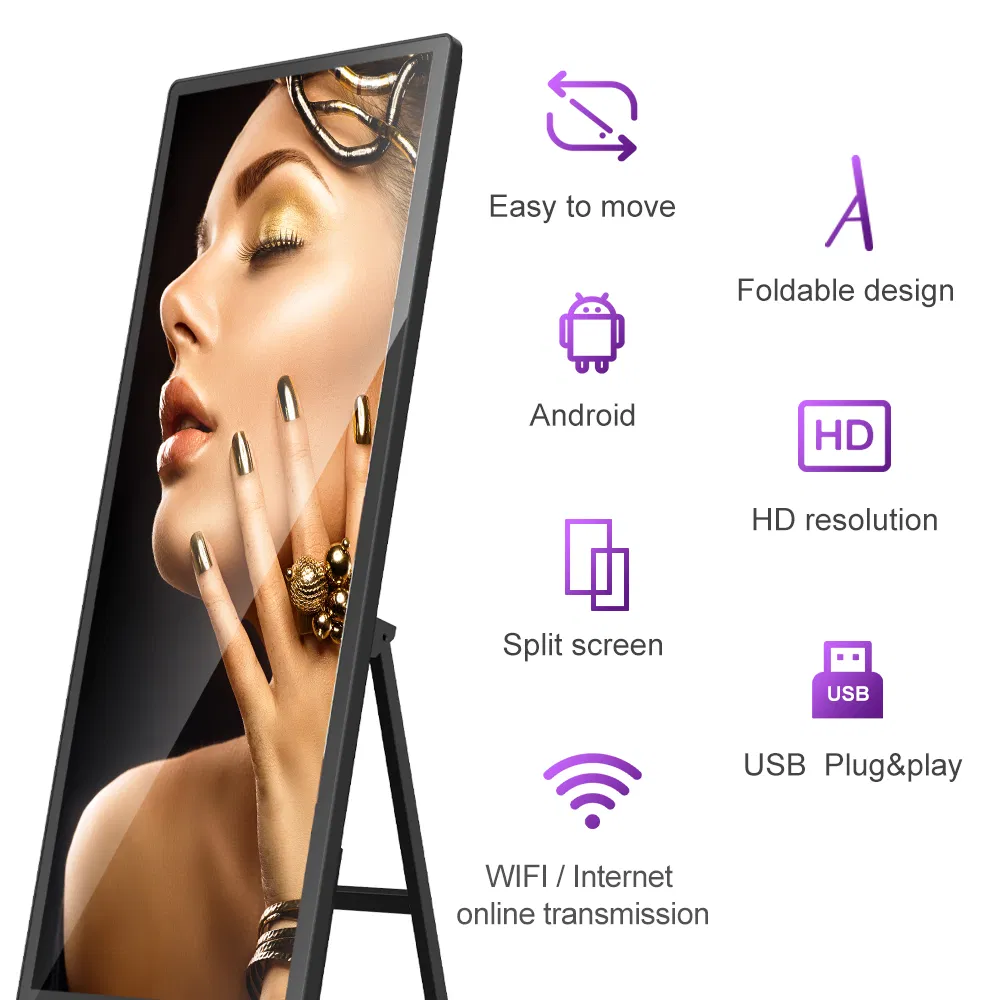 Commercial Advertising Monitor Signage Android Indoor LCD 75 Inch Digital Floor Guide LCD Display