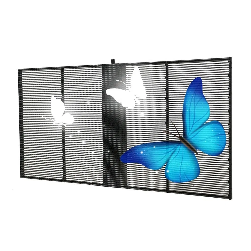 High Brightness P3.91-7.81 Semi Outdoor Giant Building Curtain Advertising Glass Transparent LED Display Screen