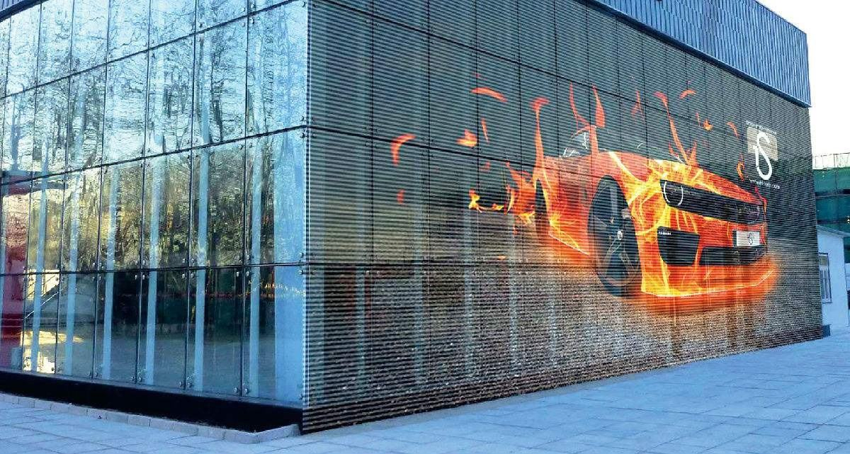 High Brightness P3.91-7.81 Semi Outdoor Giant Building Curtain Advertising Glass Transparent LED Display Screen