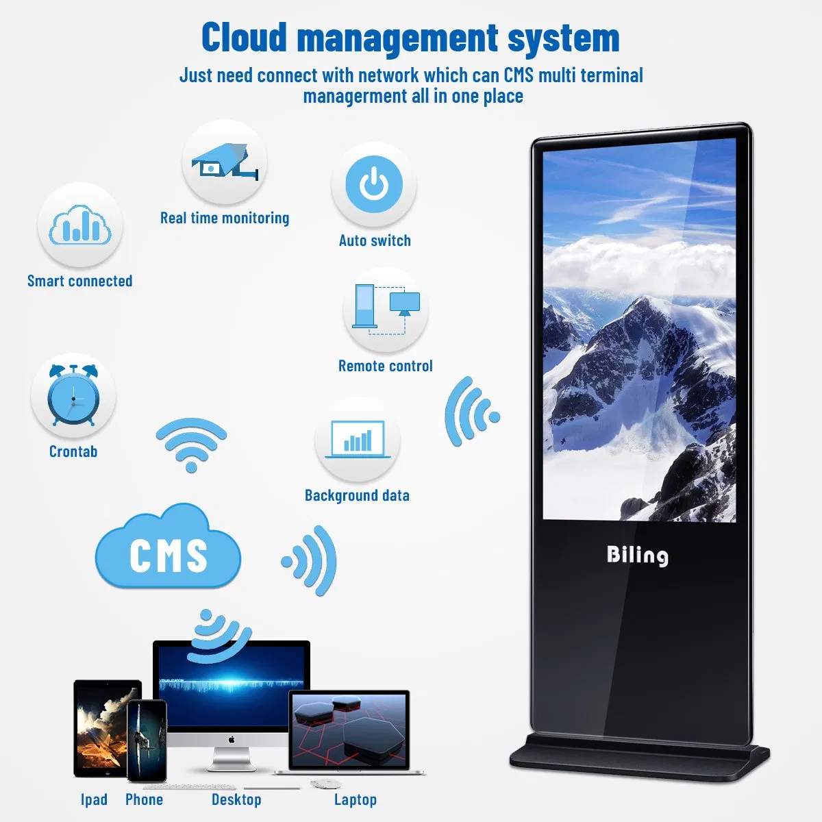 4K Interactive TFT Floor Stand 43 55 65 Inch Totem LED Backlit Advertising Display Capacitive Digital Signage Panel Information Kiosk Screen LCD TV Touch Screen