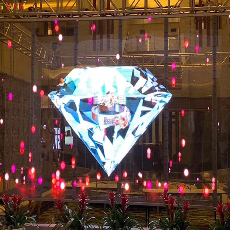 Indoor Outdoor SMD Full Color Transparent Curved Glass Wall Mesh LED Screen