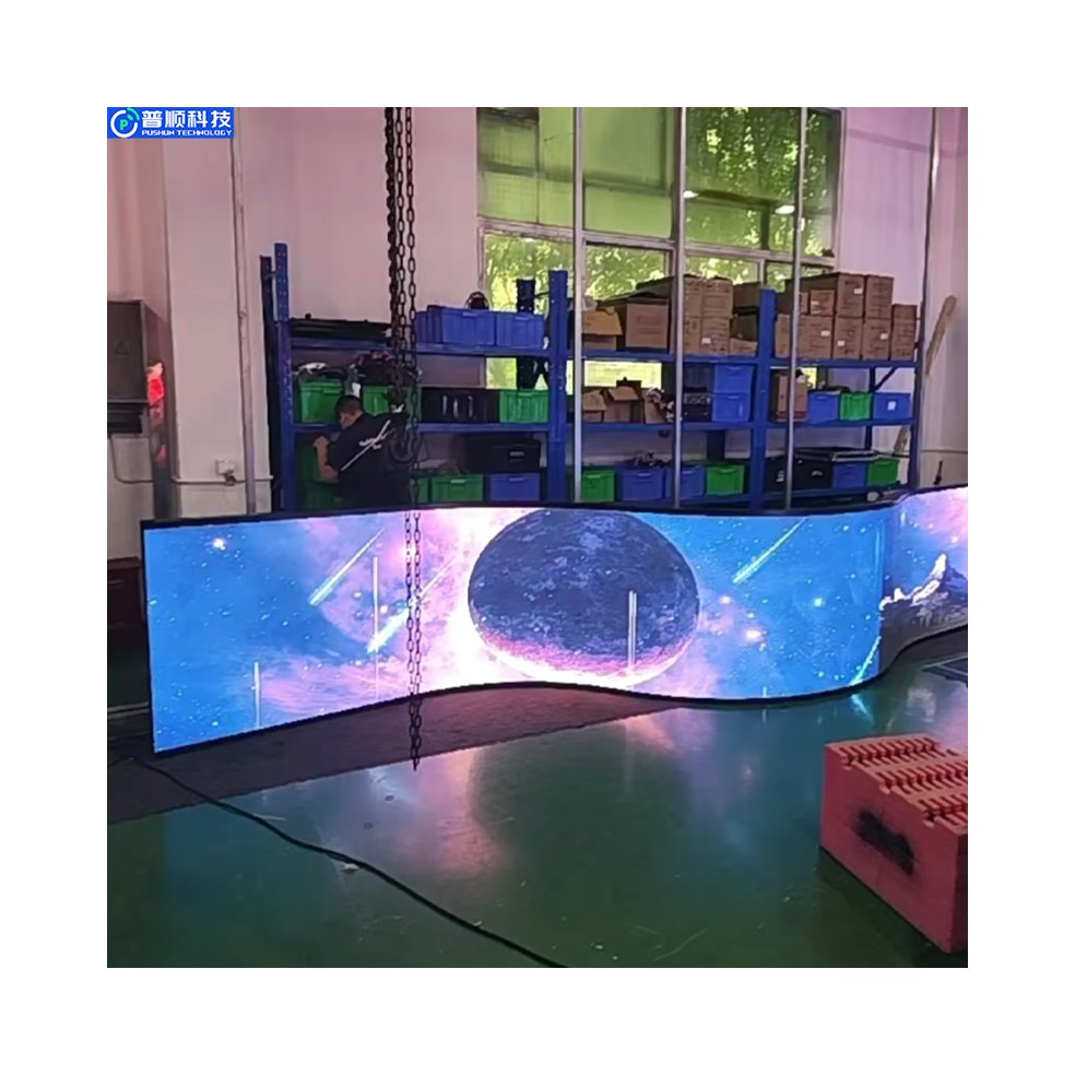 Pushunled P2 P1.53 P1.8 Indoor LED Flexible Panel Display Cabinet with Video Digital Signage Curved Design Screen