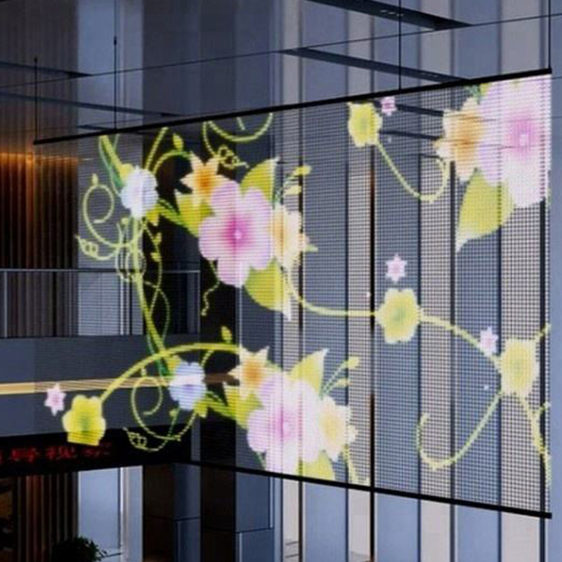 Indoor Outdoor SMD Full Color Transparent Curved Glass Wall Mesh LED Screen