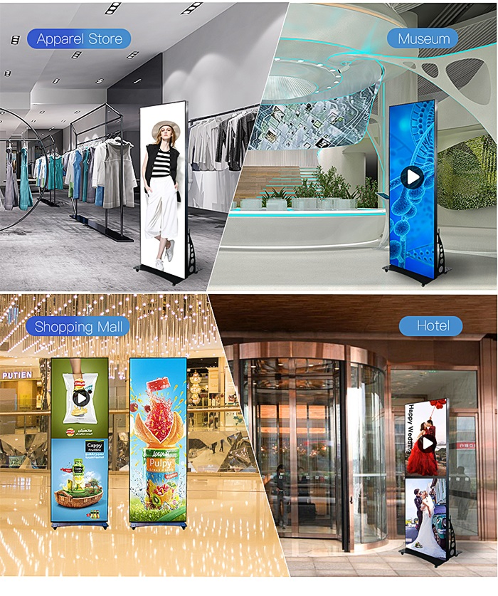 Full Color P2.5 Indoor LED Poster Display Screen WiFi USB Floor Standing Portable LED Advertising Digital Poster Display