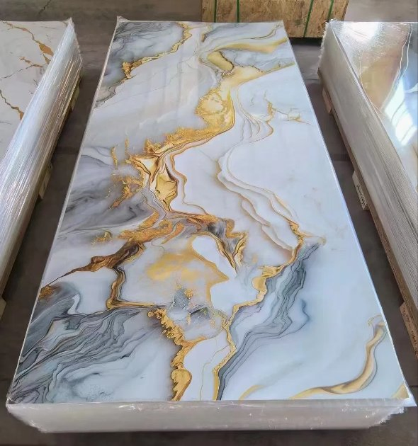 1220*2900mm High Gloss Flexible 3D UV Coating PVC Marble Wall Panel for Home Decoration