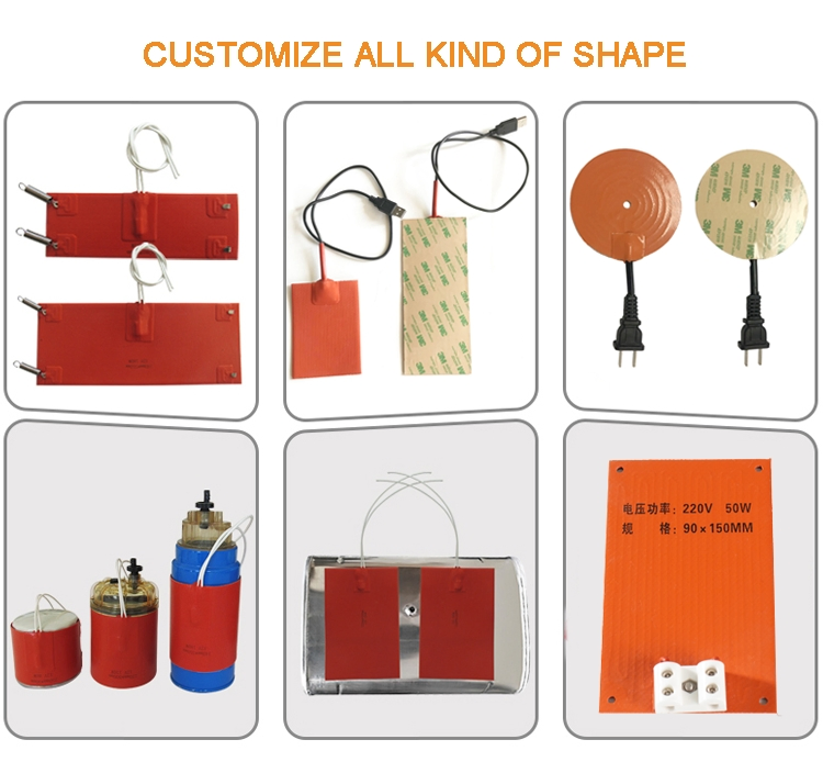 China Manufacture 12V 24V 110V 220V 230V Industrial Electric Pad Heating Element Flexible Silicone Heater