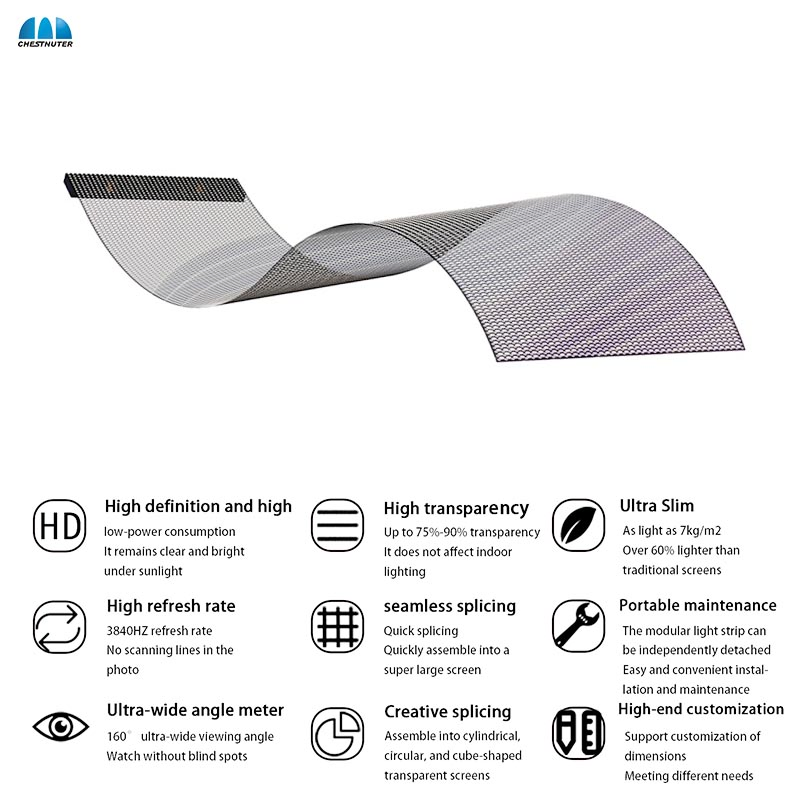 High Definition Indoor/Outdoor Fixed Creative Wall Advertising Holographic LED Screen Flexible Glass Adhesive Transparent LED Film Screen