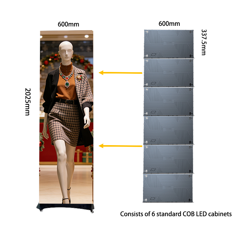 Full Color Easy Install Shop Mall P1.87 Indoor Outdoor 600*2025mm LED Poster Floor Stand Movable Advertising Display