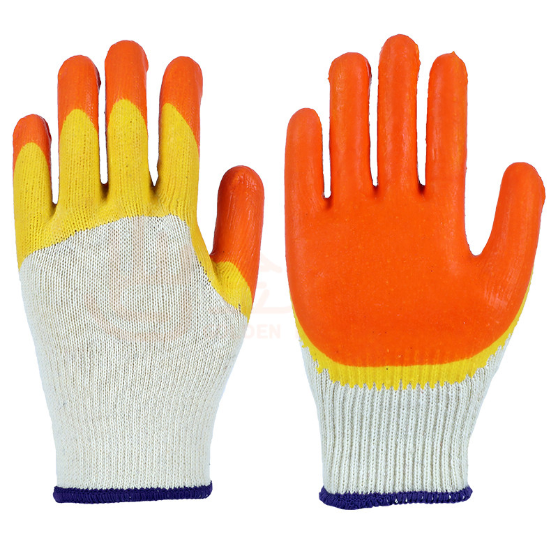 Knitted Cotton Orange 3/4 Latex Coated Safety Work Glove