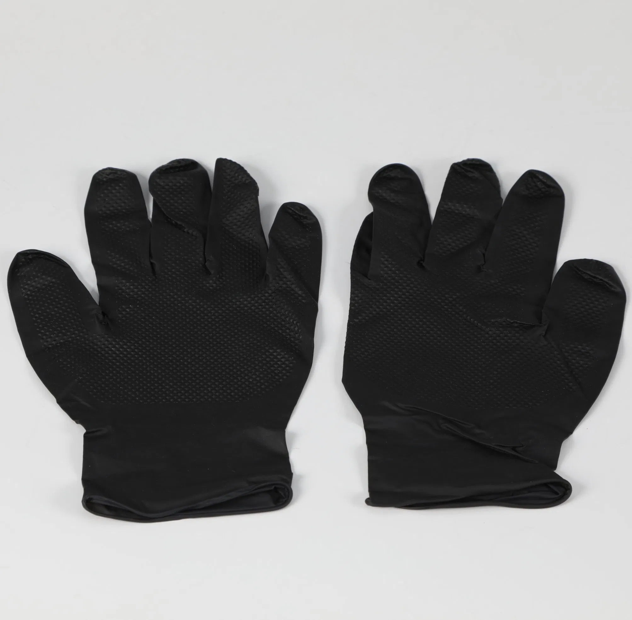 7mil Heavy Duty Orange Black Disposable Diamond Textured Palm Grip Nitrile Gloves