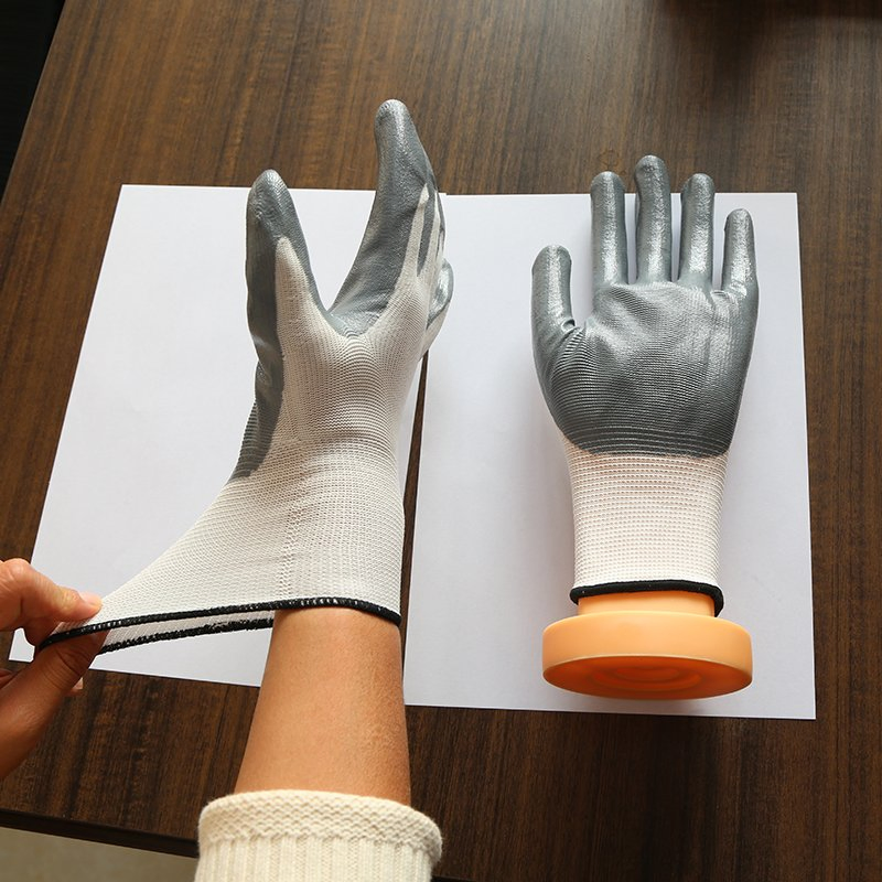 Factoryshop 13gauge Polyester Liner Gray Nitrile Palm Dipped Coated Protective Safety Work Industrial Construction Labor Hand Working Best Gloves