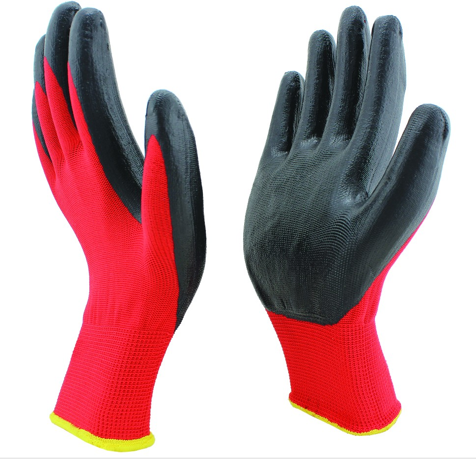 13 Gauge Polyester Cotton Knitted Hot Selling Labor Protective Nitrile Latex Dipping Coated Industrial Working Safey Work Gloves with CE