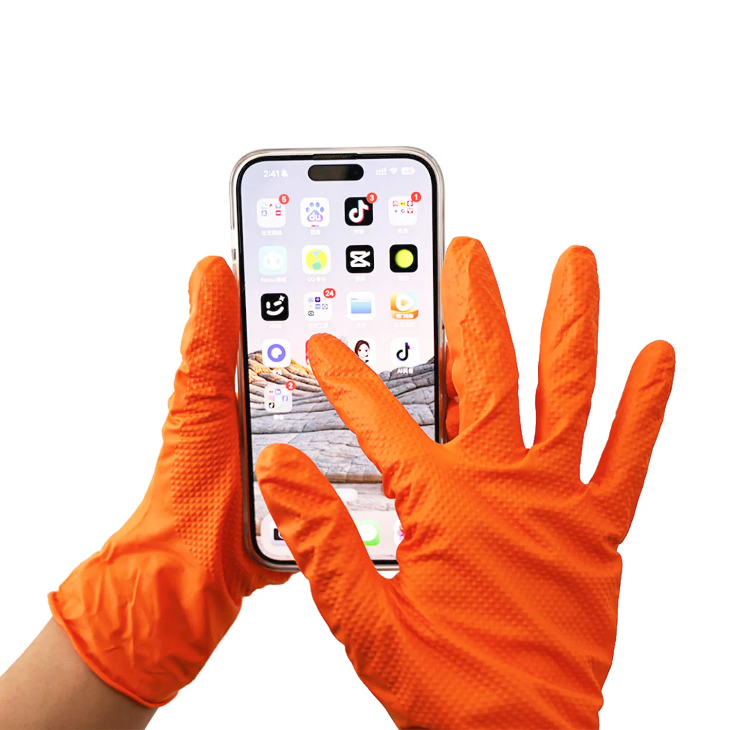 Disposable Diamond Pattern Nitrile Gloves Protective Safety for Lab