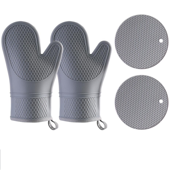 Oven Mitts and Pot Pad Silicone Gloves Heat Resistant Non-Slip Textured Grip