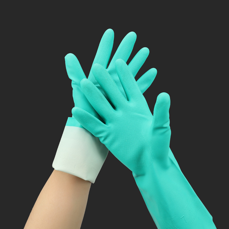 Oil Resistant Acid and Alkali Resistant Gloves Oil Resistant Wear-Resistant Rubber Machine Repair Labor Protection Green Nitrile Protective Industrial Gloves