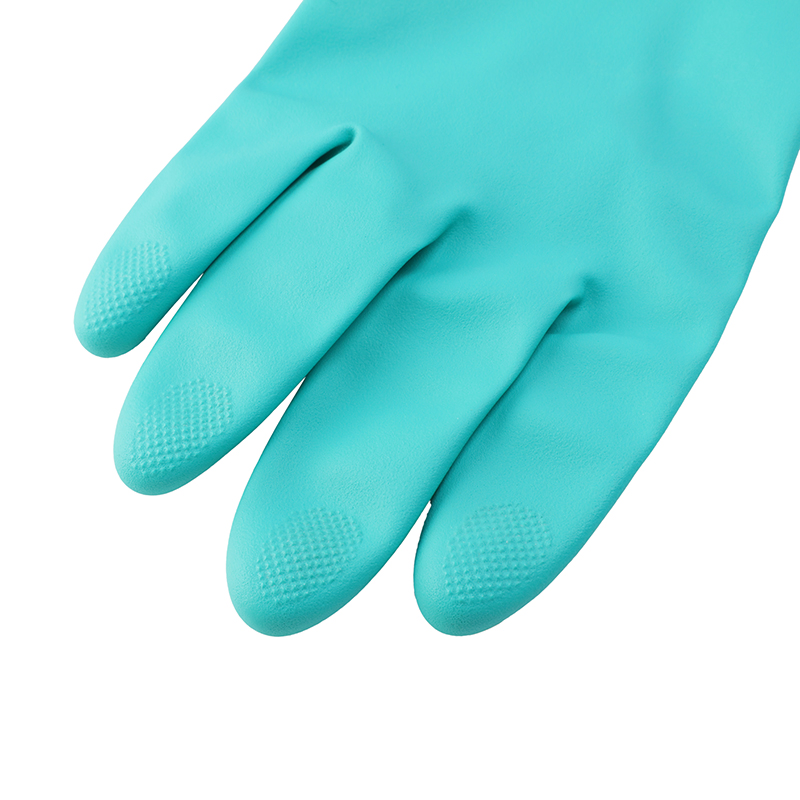 Reusable Industrial Flock Lined Chemical Solevent Resistant Nitrile Gloves with Diamond Grip