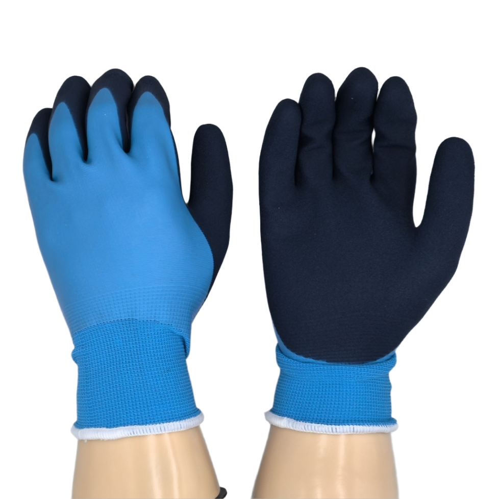 15g Fully Blue Latex Coated Palm Thumb Fingertips Double Coated Work Gloves