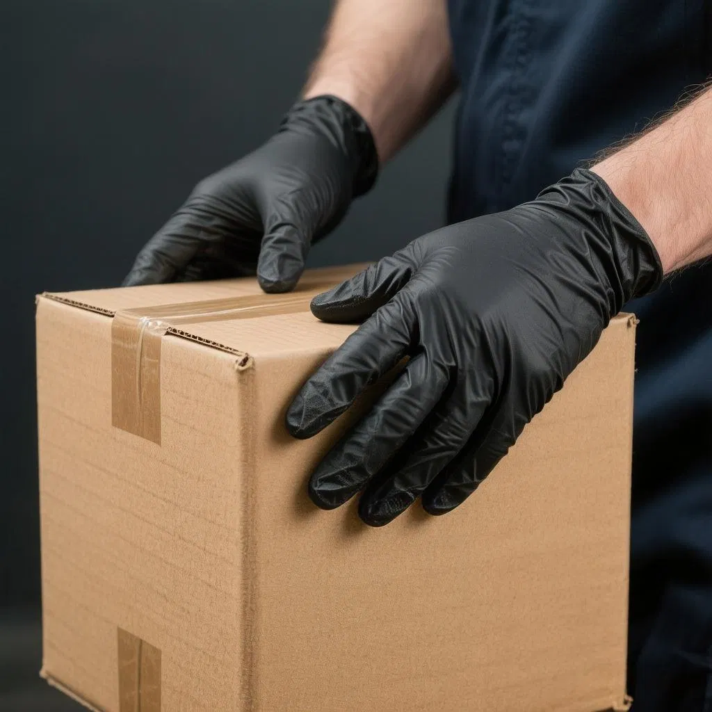 Heavy Duty Black Nitrile Gloves, Finger Textured Grip