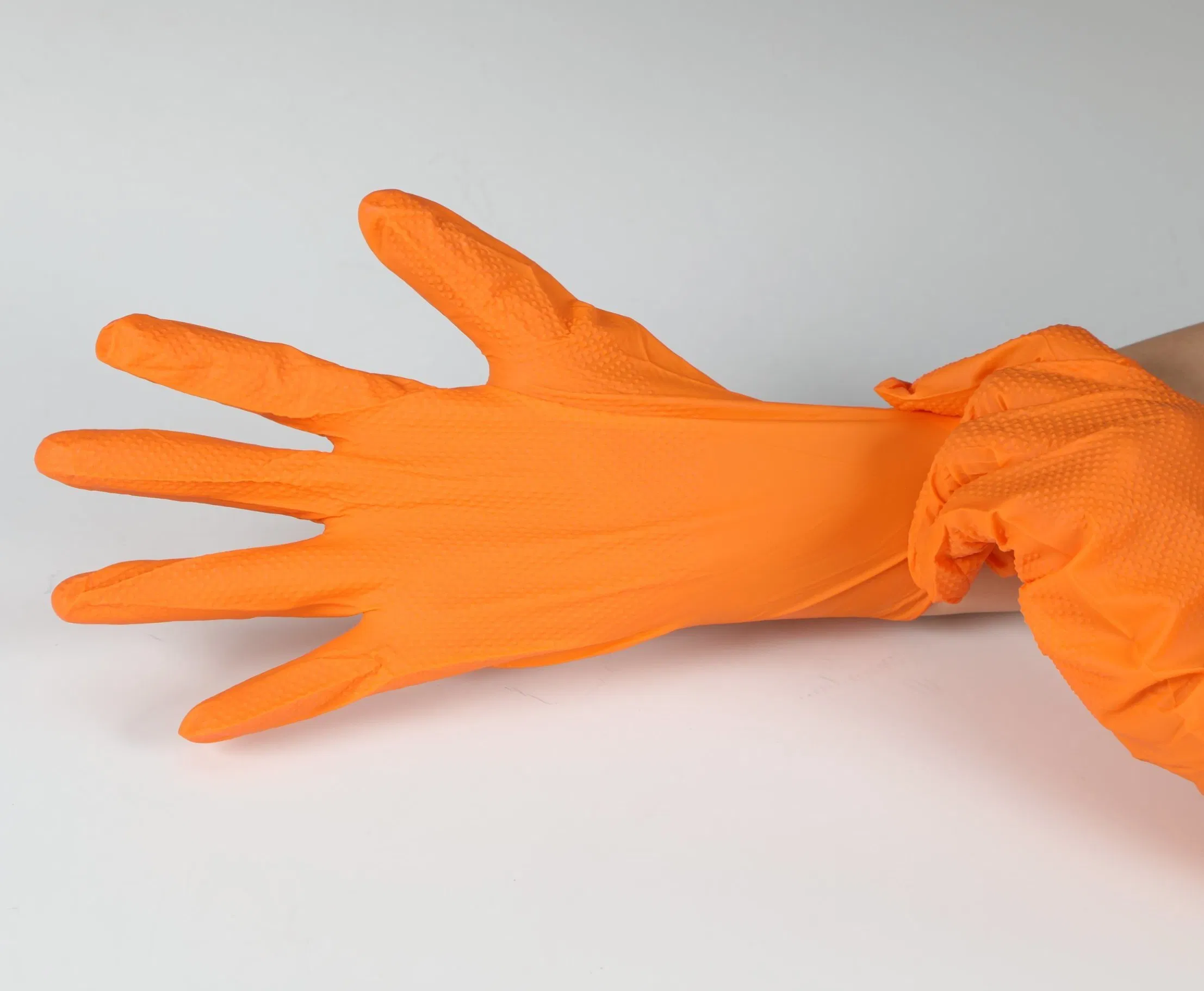 7mil Heavy Duty Orange Black Disposable Diamond Textured Palm Grip Nitrile Gloves