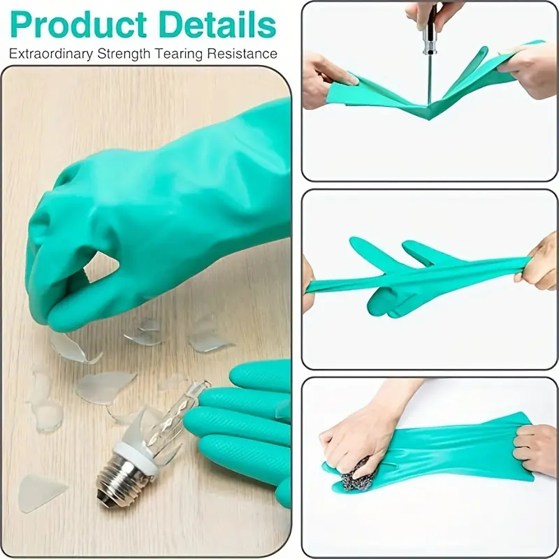 Long Sleeve Flock Lined Solvent Acid Resistant Green Nitrile Industrial Chemical Gloves