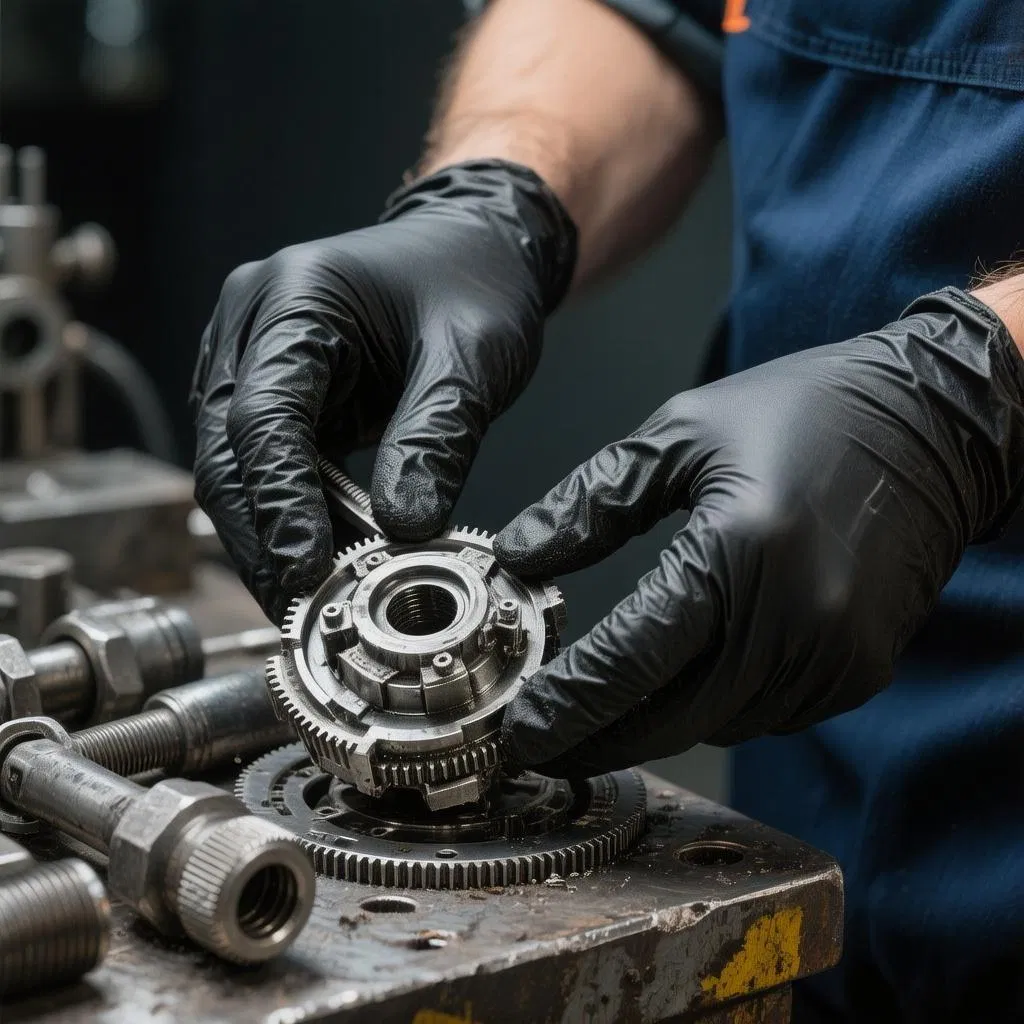 Heavy Duty Black Nitrile Gloves, Finger Textured Grip